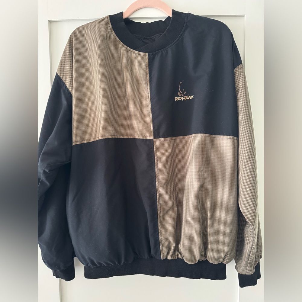 Red Hawk Logo Mens SZ L Golf Reversible Pullover Windbreaker Style Cover Up